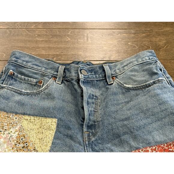 Levis 501 Denim Womens Floral Patchwork 150 Anniversary Edition Jean Shorts 32 - Picture 6 of 13